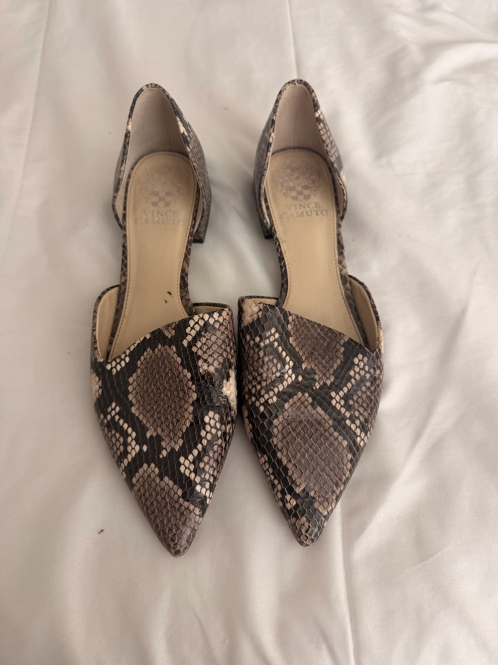 Vince Camuto Women's Snake-Print Pointed D'Orsay Flats - Taupe & Black